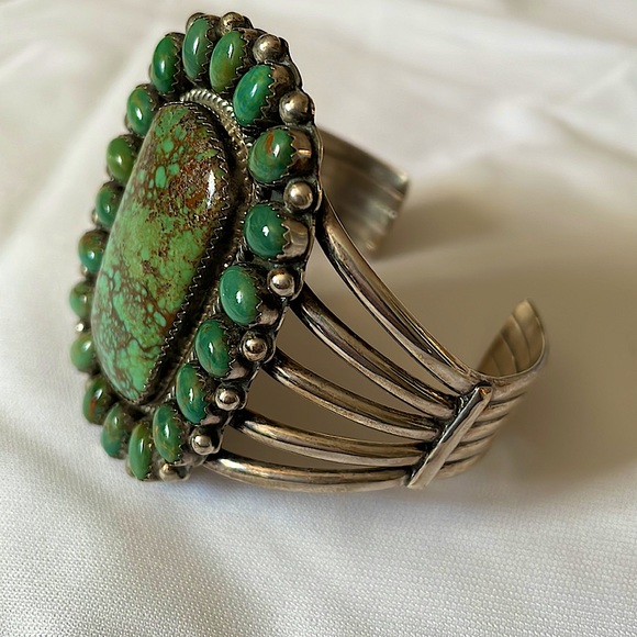Genuine Sterling Silver and Turquoise Navajo Cuff Bracelet - Picture 2 of 7